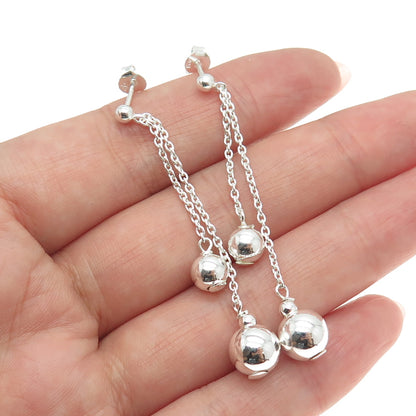 925 Sterling Silver Beaded Cable Chain Dangling Earrings