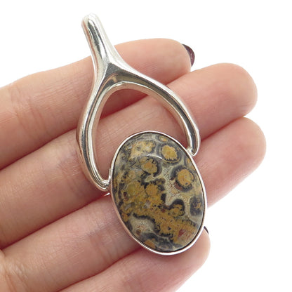 925 Sterling Silver Vintage Mexico Real Picture Jasper Gemstone Pendant