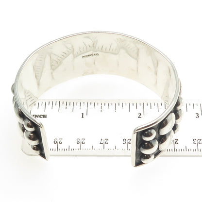 925 Sterling Silver Vintage Mexico Granulated Modernist Adjustable Bracelet 7.5"