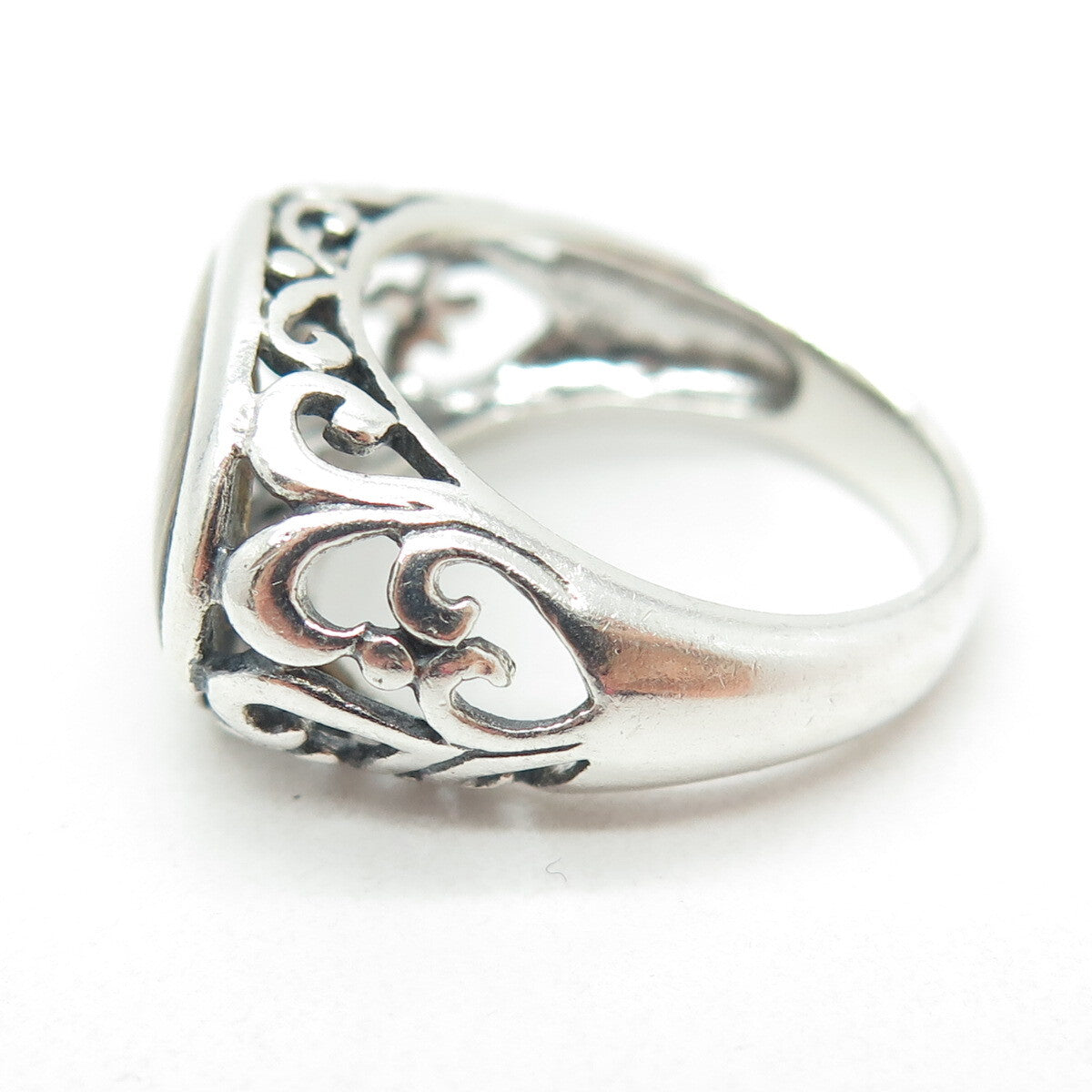 925 Sterling Silver Vintage Real Tiger Eye Swirl Ring Size 7.75