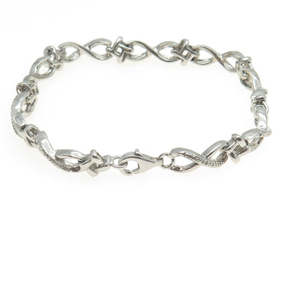 925 Sterling Silver Real Round-Cut Diamond Infinity Link Bracelet 7"