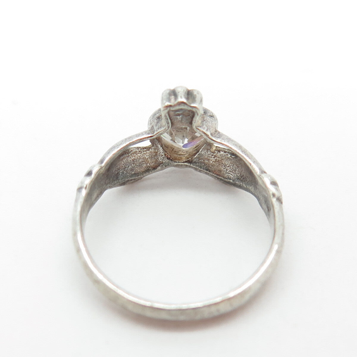 925 Sterling Silver Vintage Heart-Cut Shaped C Z Irish Claddagh Ring Size 4.75