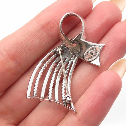 925 Sterling Silver Vintage Danecraft Ribbon Pin Brooch