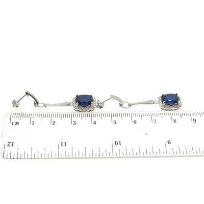 925 Sterling Silver Lab-Created Sapphire Dangling Earrings