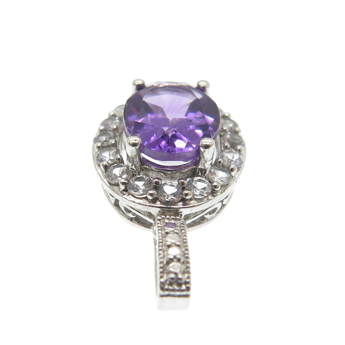 JH YOUNG 925 Sterling Silver Real Amethyst & White Topaz Minimalist Pendant