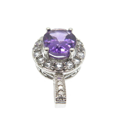 JH YOUNG 925 Sterling Silver Real Amethyst & White Topaz Minimalist Pendant
