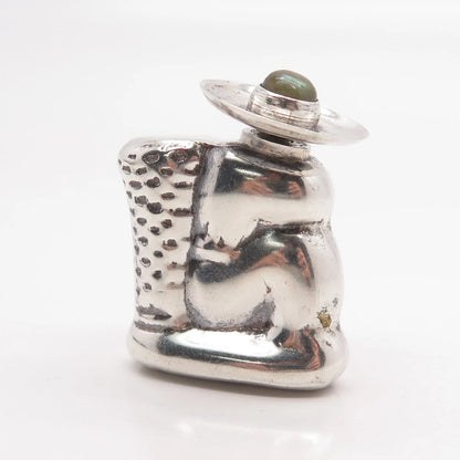 925 Sterling Silver Vintage Real Labradorite Gemstone Perfume Bottle Pin Brooch