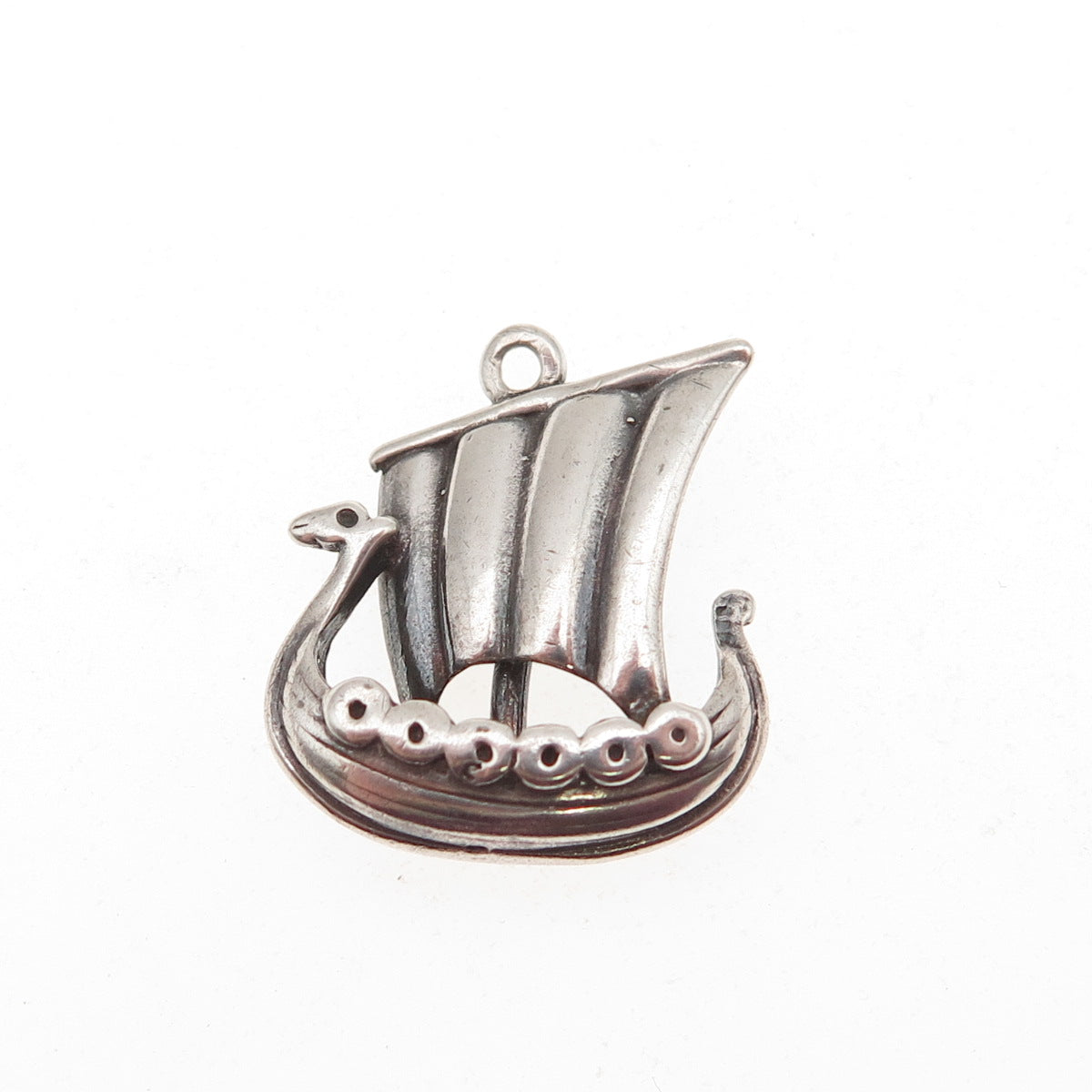 925 Sterling Silver Vintage Denmark Viking Ship Oxidized Mini Charm Pendant