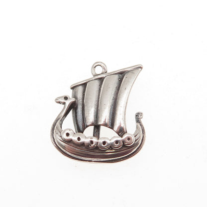 925 Sterling Silver Vintage Denmark Viking Ship Oxidized Mini Charm Pendant