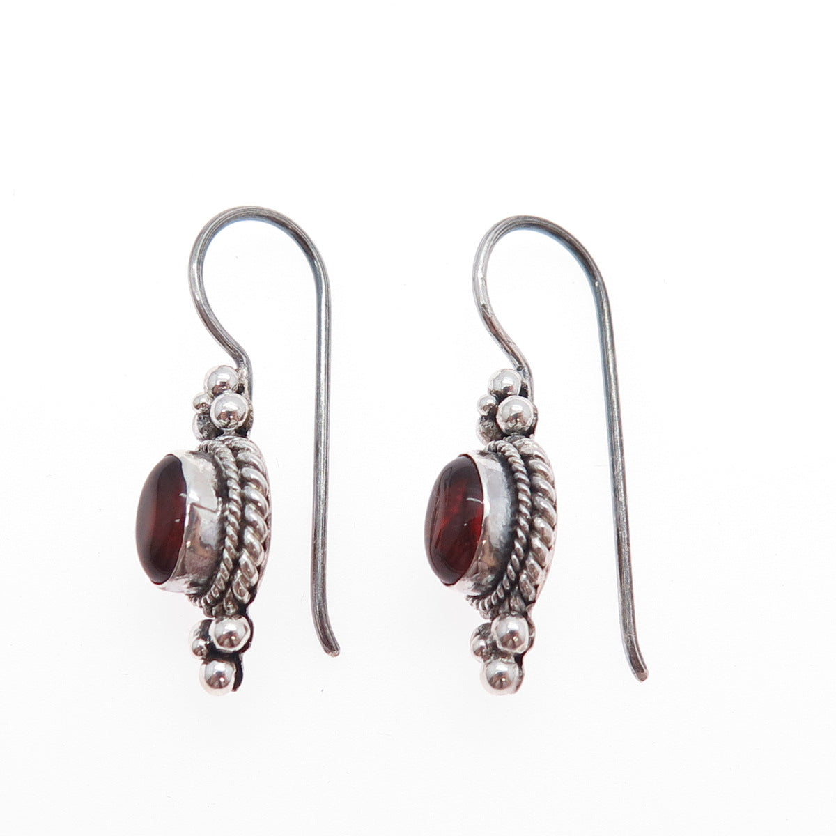 925 Sterling Silver Vintage Real Amber Oxidized Beaded Drop Earrings