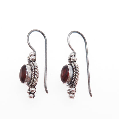 925 Sterling Silver Vintage Real Amber Oxidized Beaded Drop Earrings