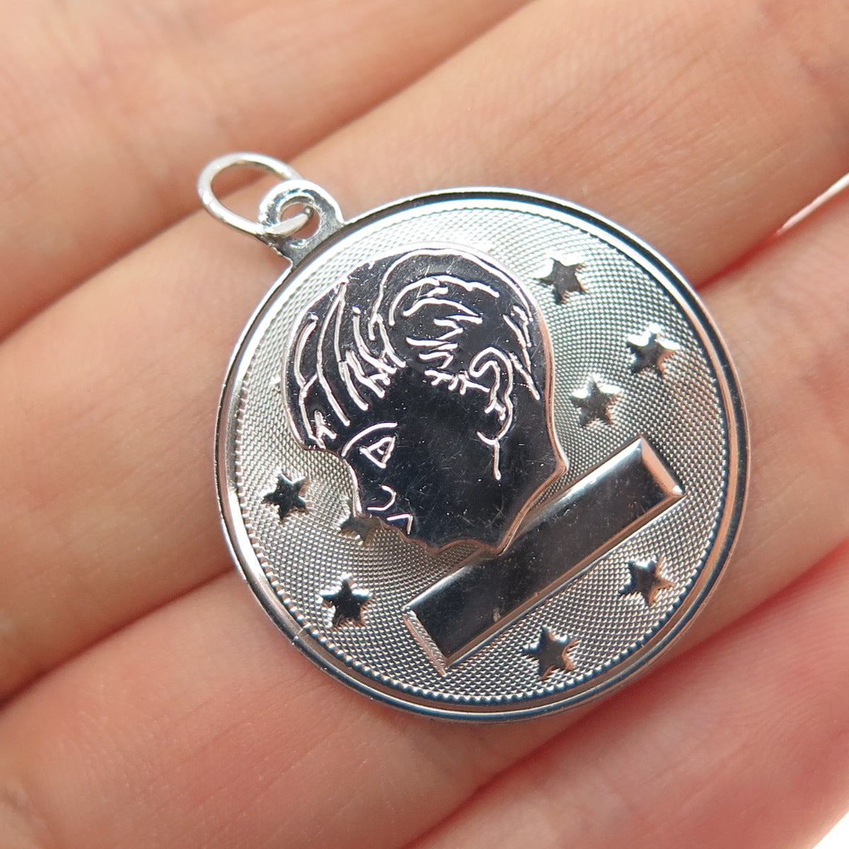 MARK MERCY 925 Sterling Silver Vintage Boy Double Layered Charm Pendant