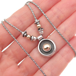 925 Sterling Silver 14K Rose Gold Vintage Modernist Chain Necklace 18"