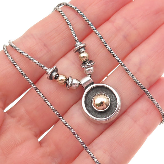 925 Sterling Silver 14K Rose Gold Vintage Modernist Chain Necklace 18"