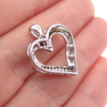 SUN 925 Sterling Silver Real Round & Tapered Baguette-Cut Diamond Heart Pendant