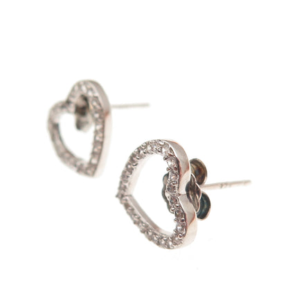 925 Sterling Silver Round-Cut C Z Open Heart Stud Earrings