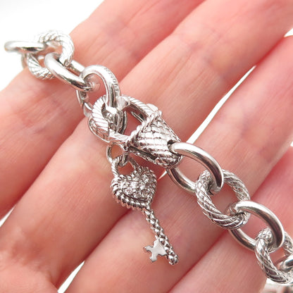 JUDITH RIPKA 925 Sterling Silver Round-Cut C Z Key Charm Bracelet 7.25"