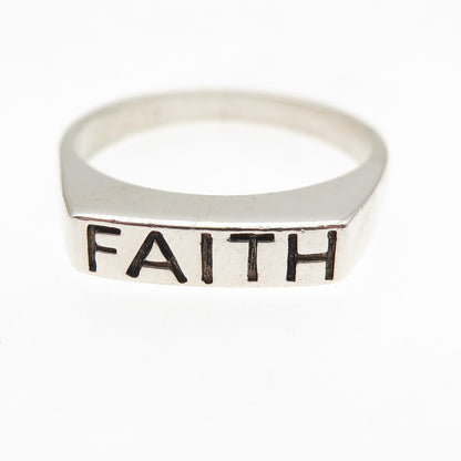 925 Sterling Silver Vintage Faith Ring Size 7.75