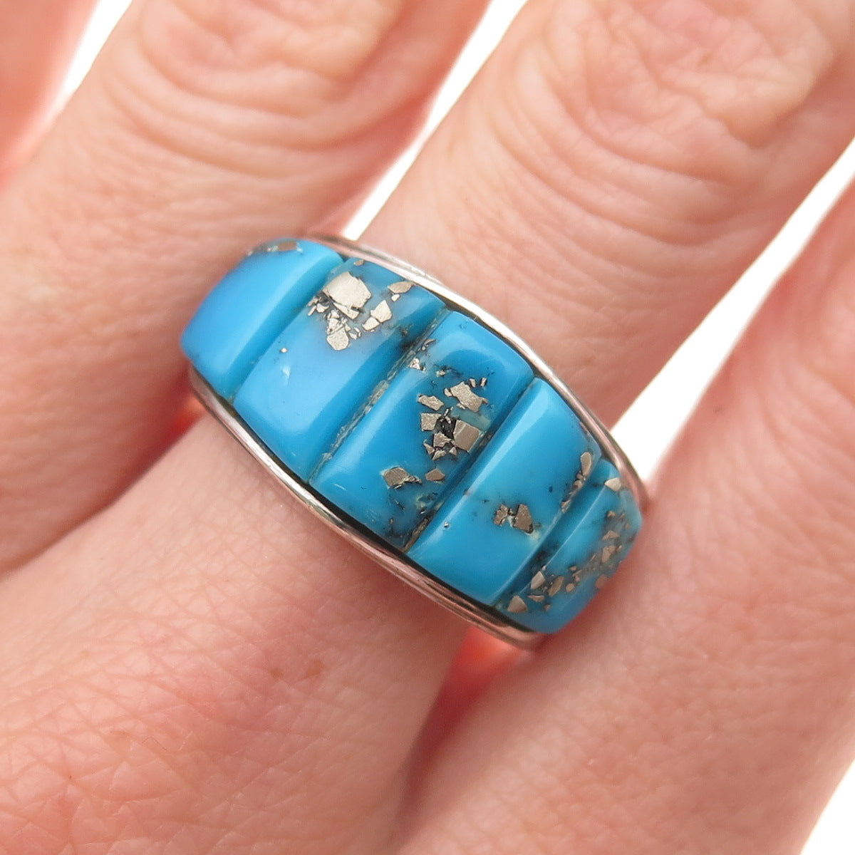 Harry Bert Navajo Old Pawn 925 Sterling Silver Vintage Turquoise Ring Size 11.75