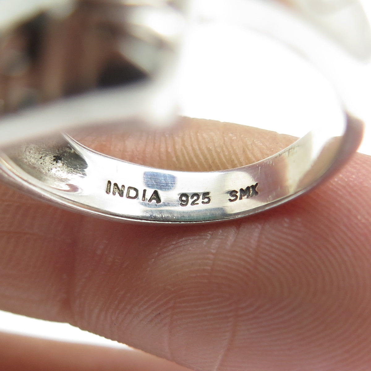 925 Sterling Silver Real Checkered Emerald Gemstone Ornate Frame Ring Size 8