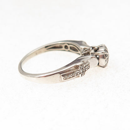 925 Sterling Silver Real Round-Cut Diamond Cross Engagement Ring Size 6