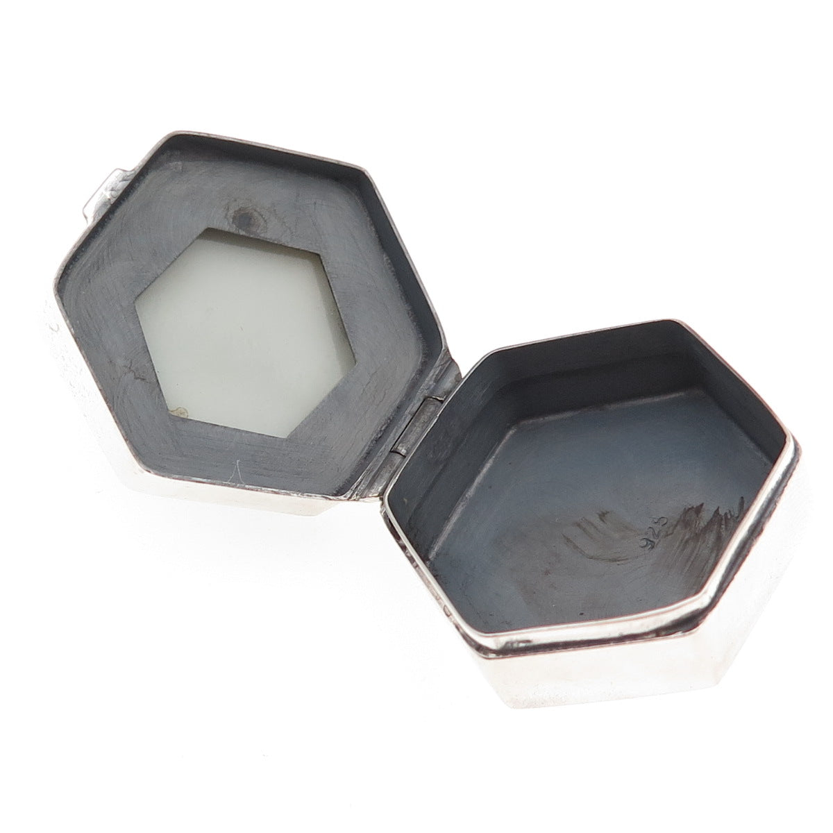 925 Sterling Silver Vintage Ceramic Floral Pill / Snuff Box