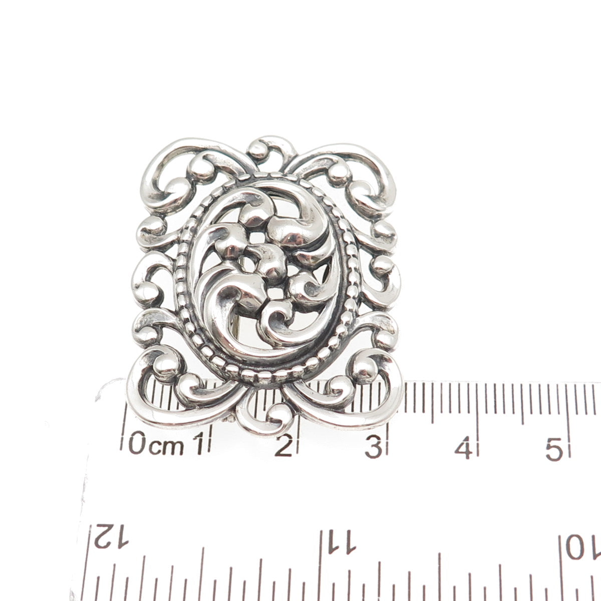 Danecraft 925 Sterling Silver Antique Art Deco Floral Scroll Oxidized Pin Brooch