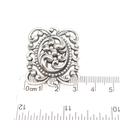 Danecraft 925 Sterling Silver Antique Art Deco Floral Scroll Oxidized Pin Brooch