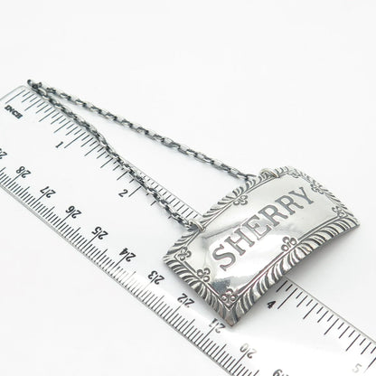 925 Sterling Silver Vintage Stieff Williamsburg "Sherry" Bottle Tag