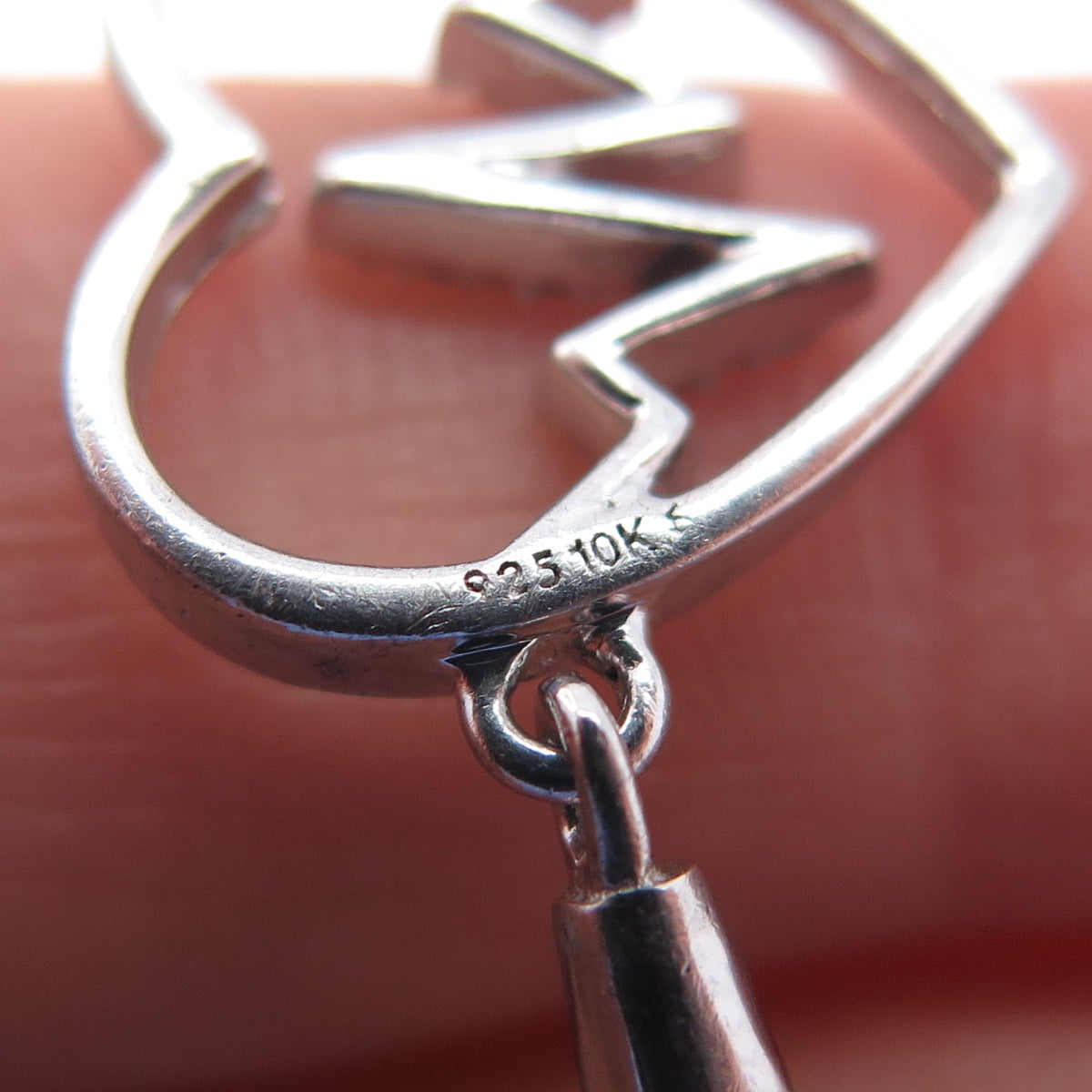 925 Sterling Silver 10K Gold Real Diamond Heartbeat Adjustable Bracelet 6-8.75"