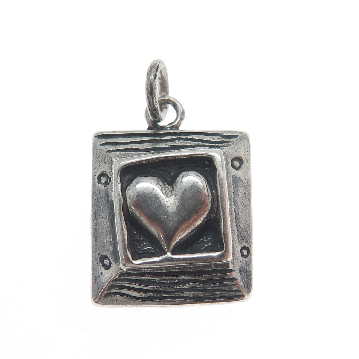 925 Sterling Silver Vintage Heart Frame Oxidized Minimalist Charm Pendant