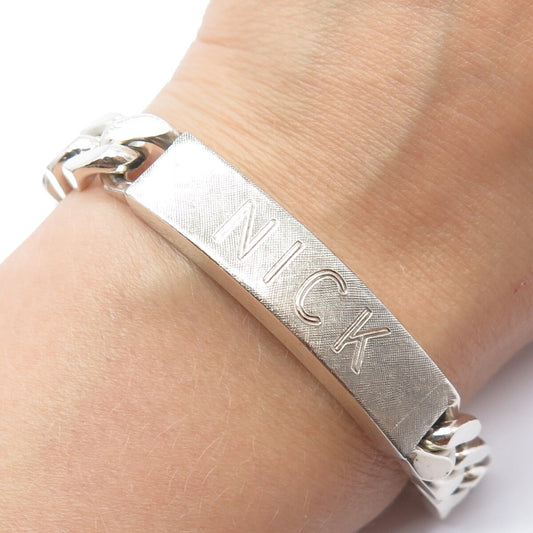 925 Sterling Silver Vintage Italy "Nick" Personalized Cuban Link Bracelet 8.75"