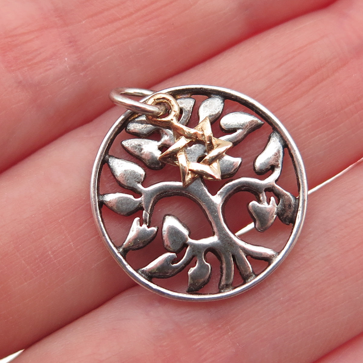 925 Sterling Silver 2-Tone Vintage Tree of Life Star of David Charm Pendant