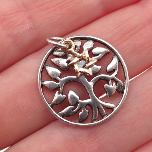 925 Sterling Silver 2-Tone Vintage Tree of Life Star of David Charm Pendant