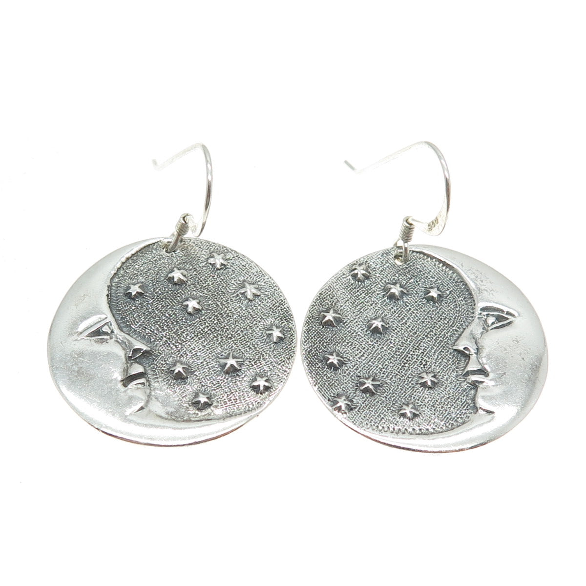 925 Sterling Silver Vintage Man in The Moon Dangling Earrings