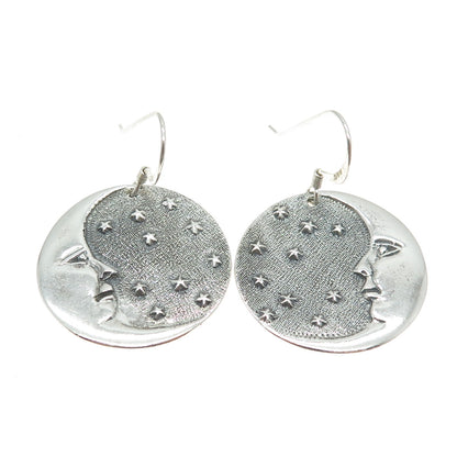 925 Sterling Silver Vintage Man in The Moon Dangling Earrings