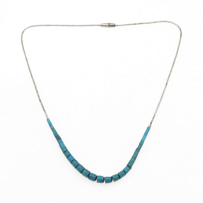Old Pawn Sterling Silver Vintage Turquoise Graduated Beads Chain Necklace 16"