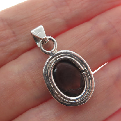 925 Sterling Silver Vintage Real Smoky Quartz Oxidized Charm Pendant