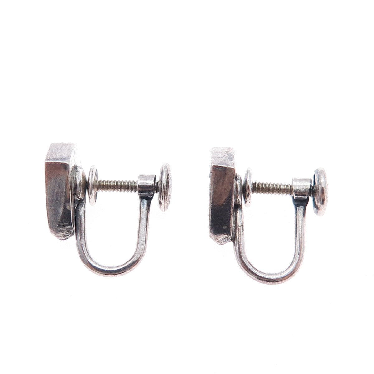 925 Sterling Silver Vintage Modernist Oxidized Screw Back Earrings