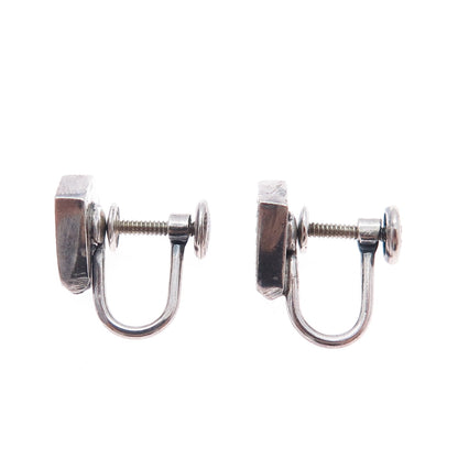 925 Sterling Silver Vintage Modernist Oxidized Screw Back Earrings