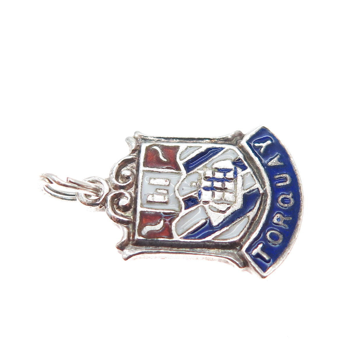 925 Sterling Silver Vintage Enamel Torquay England Coat of Arms Mini Pendant