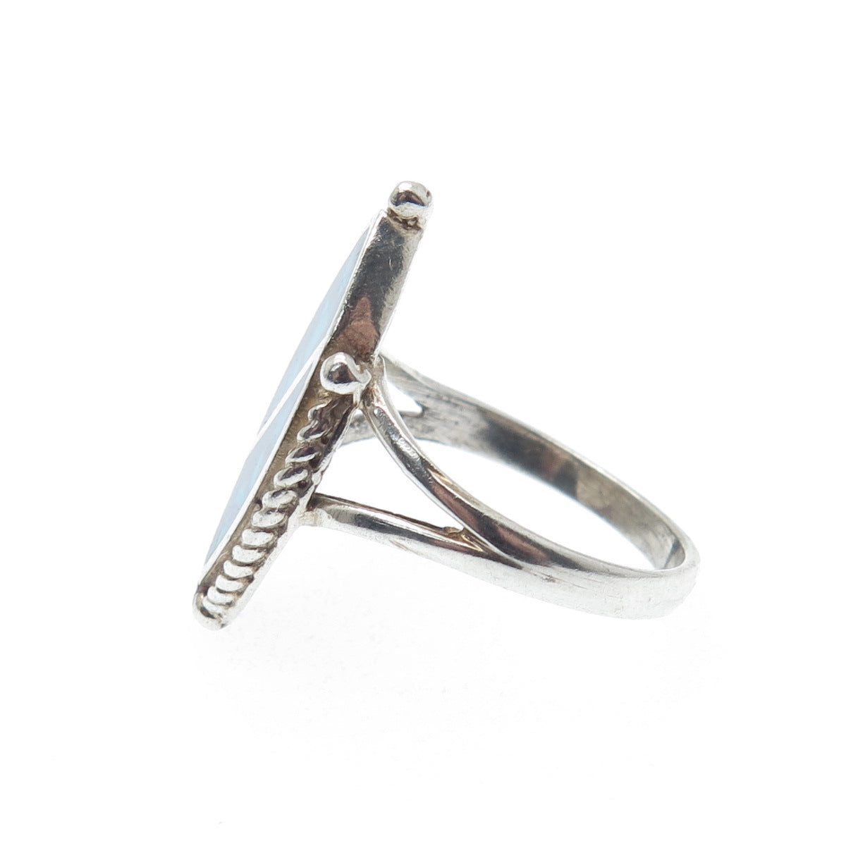 925 Sterling Silver Vintage Southwestern Turquoise Inlay Oxidized Ring Size 6.5