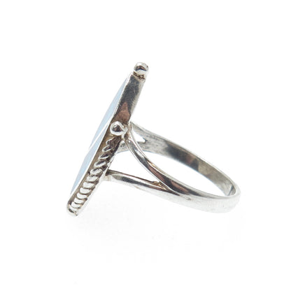 925 Sterling Silver Vintage Southwestern Turquoise Inlay Oxidized Ring Size 6.5