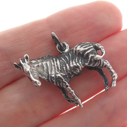 925 Sterling Silver Vintage Zebra Oxidized 3D Charm Pendant