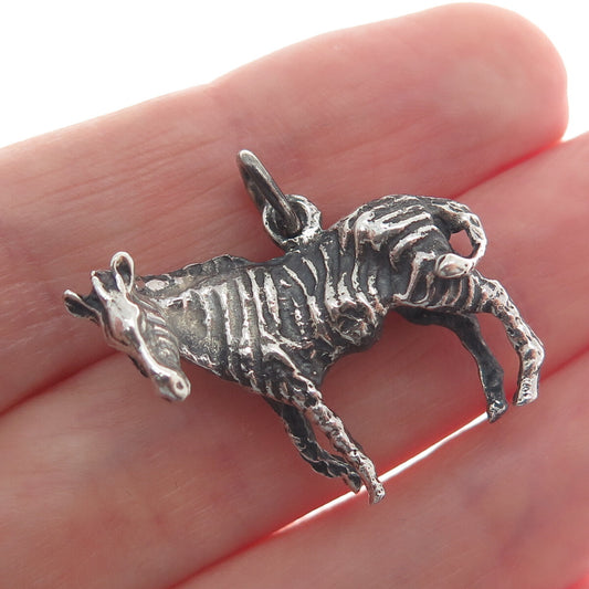 925 Sterling Silver Vintage Zebra Oxidized 3D Charm Pendant