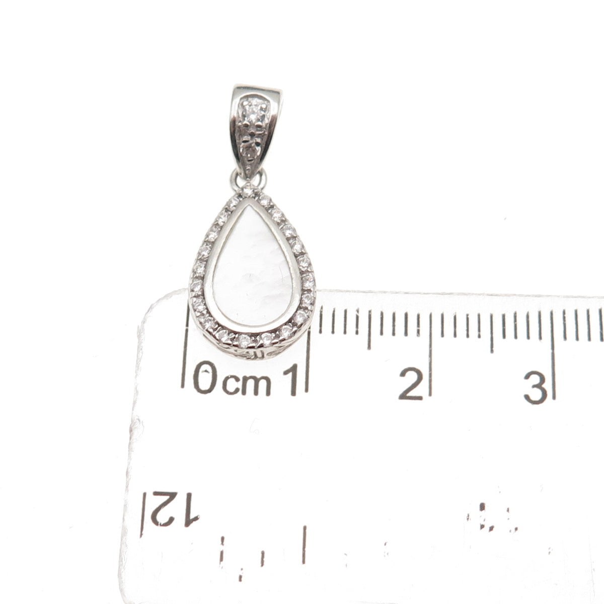 925 Sterling Silver Real MOP & C Z Teardrop Charm Pendant