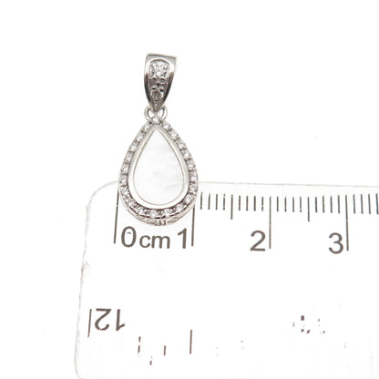 925 Sterling Silver Real MOP & C Z Teardrop Charm Pendant