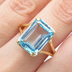 DSMK 925 Sterling Silver Gold Plated Real Blue Topaz Gemstone Ring Size 7