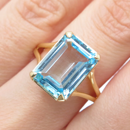 DSMK 925 Sterling Silver Gold Plated Real Blue Topaz Gemstone Ring Size 7