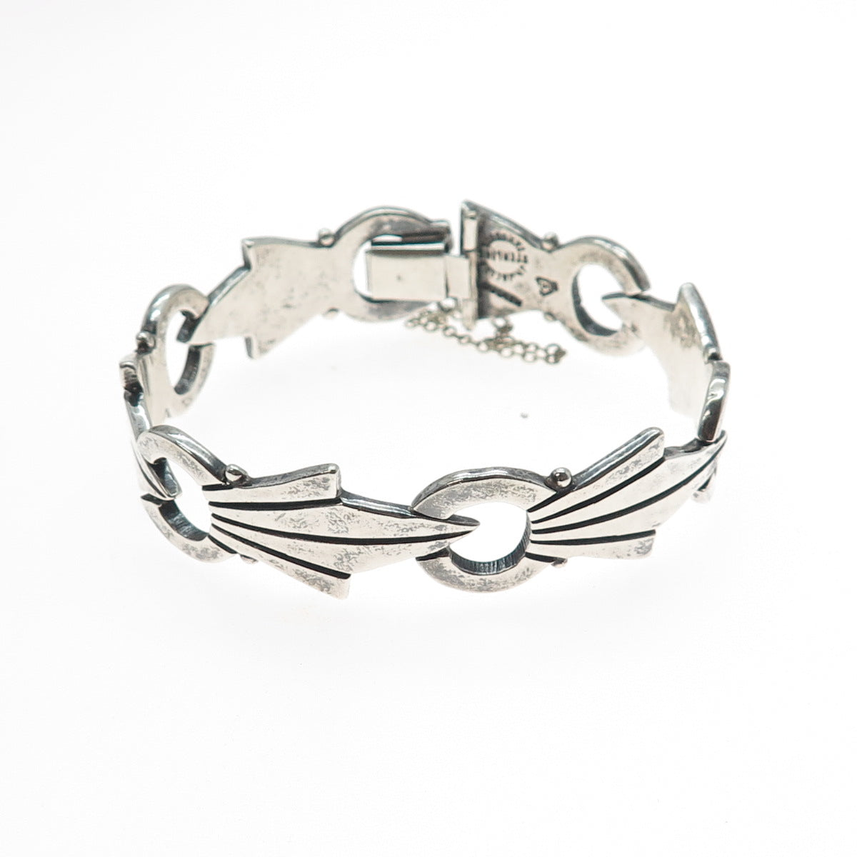 925 Sterling Silver Vintage Mexico Modernist Oxidized Bracelet 7.5"